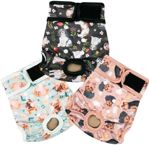 Dog Diapers Female(3 Pack) - No Leak Reusable Diapers for Doggy Female in Period - Highly Absorbent Dog Heat Panties with Adjustable Snaps Cute Dogs S
