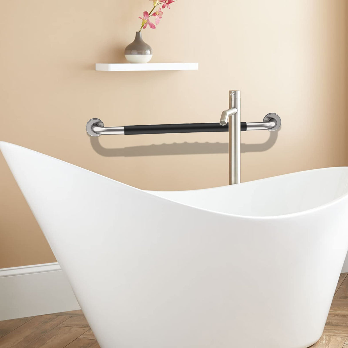 32 Inch Shower Grab Bar w/Anti Slip Rubber Grip, Munzong Stainless Steel Bathroom Grab Bar, Chrome Bathroom Balance Bar,Safety Handrail Support,Handicap Injury Elderly Senior Assist Bath Handle