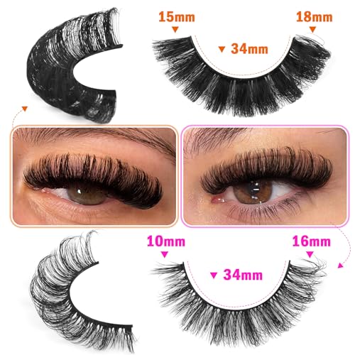 Russian Strip Lashes D Curl False Eyelashes Wispy 4 Styles Fake Eyelashes Natural Russian Eyelashes Fluffy Mink Lashes that Look Like Extensions 16 Pairs ALICROWN