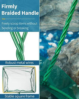 Pawfly Aquarium Fish Net with Braided Metal Handle Square Net with Soft Fine Mesh Sludge Food Residue Wastes Skimming Cleaning Net for Fish Tanks Small Koi Ponds and Pools