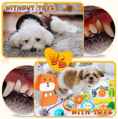 KIPRITII Puppy Toys for Teething - 39 Pack Exclusive Puppy Chew Toys with Rope, Dog Treat Balls & Bottle Holder