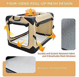 Pettycare 42 Inch Collapsible Dog Crate for Large Dogs, 4-Door Foldable Soft Dog Kennel with Chew Proof Mesh Windows, Indoor & Outdoor Travel Dog Crate, Soft Side Dog Crate,Beige