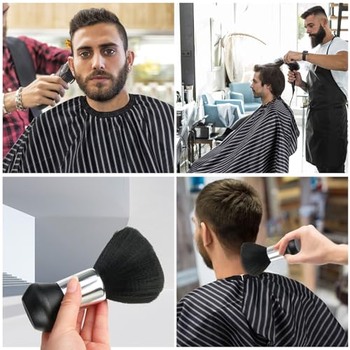 FEBSNOW Professional Hair Cutting Cape with Neck Duster Brush, FEBSNOW Salon Barber Cape, Hair Cutting Accessories (Black Stripe)