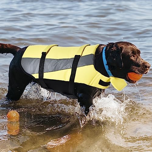 Amazon Basics Dog Adjustable Life Jacket with Reflective Stripes, Yellow, Large