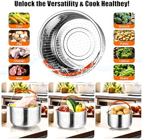 GREATLINK Food Steamer for Cooking, Vegetable Steamer Basket for Instant Pot Accessories 6 Qt, Stainless Steel Steamer Basket for Pot, Veggie, Fish, Seafood, Egg, Pasta, Dumpling Steamer with Handle (6 Qt - Steamer Basket)
