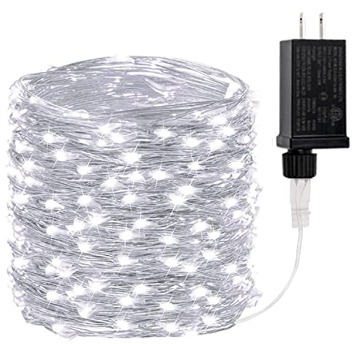 66Ft 200 LED Fairy Lights Plug in, Waterproof String Lights Outdoor 8 Modes Christmas Lights Bedroom Decor, Twinkle Lights for Girl's Room Garden Christmas Decorations (Cool White)
