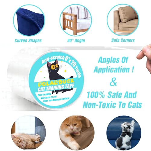 Anti Cat Scratch Tape: 6 inches x 20 Yards Cat Training Tape 100% Transparent Clear Double Sided Cat Scratch Deterrent Tape Furniture Protector for Couch, Carpet, Doors, Pet & Kid Safe