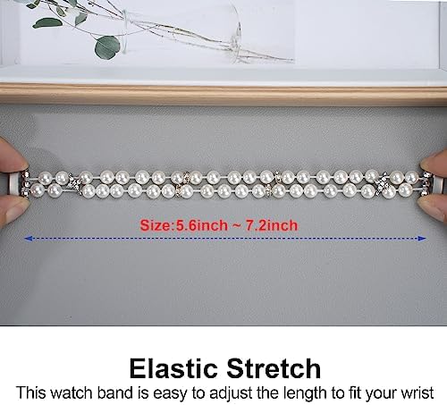 Wongeto Compatible with Fitbit Luxe Bands,Fashion Handmade Elastic Stretch Pearl Bracelet Women Replacement Strap for Fitbit Luxe accssorises