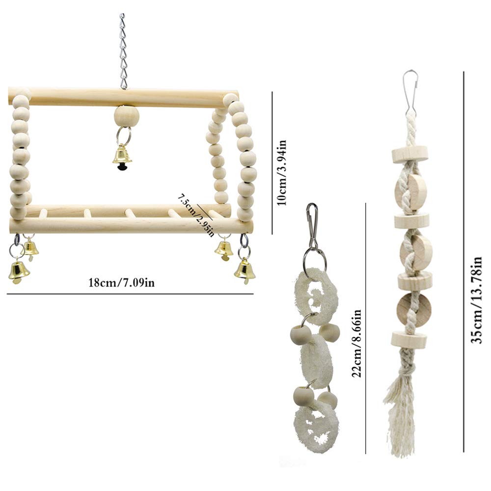 Deloky 7 Packs Bird Parrot Swing Chewing Toys-Hanging Bell Bird Cage Toys Suitable for Small Parakeets, Cockatiels, Conures, Finches,Budgie,Macaws, Parrots, Love Birds