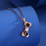 Wexibauyl Personalized Photo Necklace Custom Photo Projection Necklaces Dog Bone with Paw Print Pendant Necklace with Picture Inside Pet Dog Cat Memorial Necklace for Pet Lover Women Men