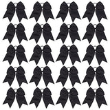 20 PCS 8 Inch Cheer Hair Bows Large Cheerleading Big Hair Bows with Ponytail Holder Hand-made Grosgrain Ribbon Hair Accessories for Teen Girls(Black)