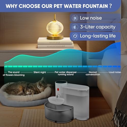 Saker Automatic Pet Water Fountain,2025 Upgraded Pet Water Fountain No Filter,Cat Water Dispenser Wireless Pour-Over,3L/106oz Ultra-Quiet Design,Pet Gravity Water Dispenser for Cat