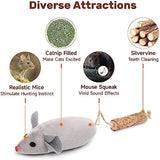 Potaroma Cat Toys 3Pcs Squeak Mice, Interactive Catnip Silvervine Animals Toys for Indoor Kittens, Dental Matatabi Cat Nip Chirping Toy, Cat Chew Exercise Toy for All Breeds and Species
