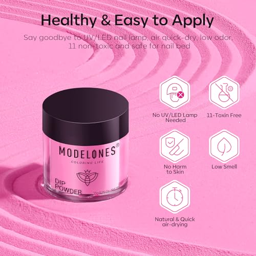 Modelones Dip Powder Nail Kit, 4 Colors Valentine's Day Hot Pink Glitter Dipping Starter Set with Liquid and Complete Accessories for French Nails Art Salon DIY at Home Manicure