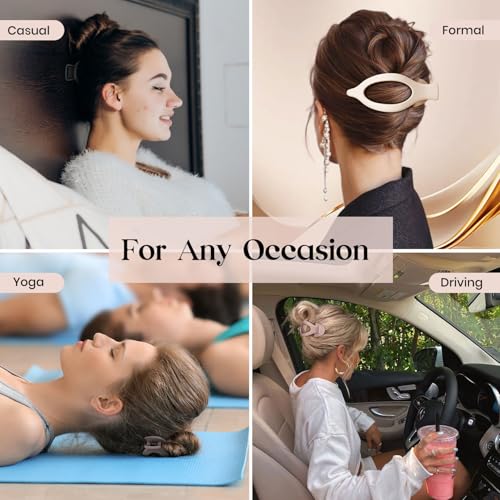 6 PCS Large Flat Hair Clips for Women Girls, French Concord Lay Down Hair Claw Clips for Thick Thin Hair, Comfortable Curved Flat Clips, Matte Non-slip Strong Hold Hair Accessories, Neutral