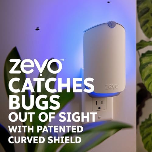 Zevo MAX Bug Catcher & Fly Trap for Indoors - Flying Insect Trap for Gnats, House & Fruit Flies - Use in Any Room - No-Mess Disposal (2 Plug in Bases & 3 Cartridges)