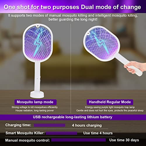 4 Pcs Electric Fly Swatter Bug Zapper Racket 2 in 1 USB Rechargeable Mosquito Racket 3000v High Powered Mosquito Killer for Indoor Outdoor Home Bedroom Kitchen Patio Office Insect