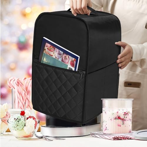 LUXJA Dust Cover Compatible with Ninja CREAMi NC501, NC301, NC299AMZ, Ice Cream Maker Dust Cover Compatible with Ninja Ice Cream Maker Machine with Accessories Pockets, Black