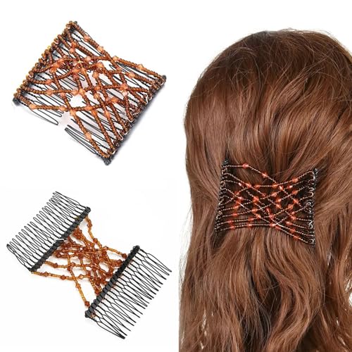 5 Pieces Stretchy Beaded Hair Accessories - Adjustable Elastic Clips, No Crease Pins for Curly Thick Wavy Hair Ponytails, Vintage Bun Makers for Women and Girls
