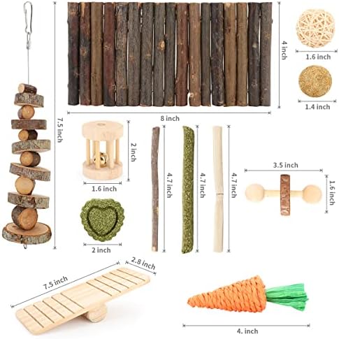 Hamster Cage Accessories, 12 Different Chew Toys for Guinea Pig, Chinchillas, Gerbils, Mice, Rats, Mouse, Rabbit, Bunny Hideout Seesaw, Natural Molar Tools