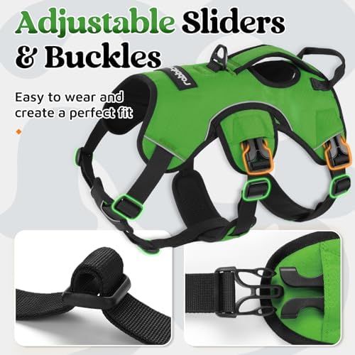 rabbitgoo Escape Proof Dog Harness, Soft Padded Full Body Pet Harness, Reflective Adjustable No Pull Vest with Lift Handle and Lesh Clip for Large Dogs Walking Hiking Training, M, Green