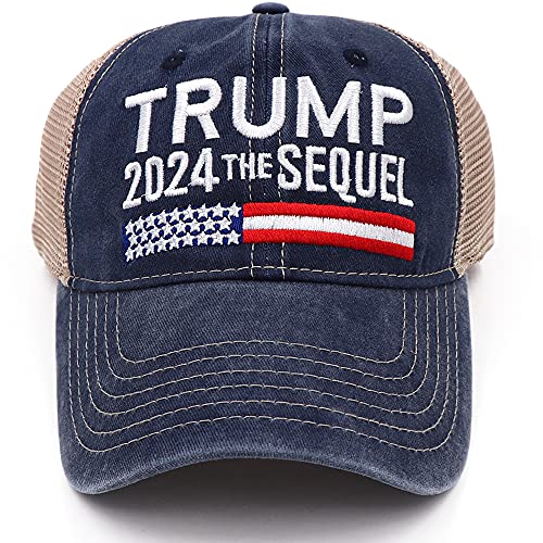NDLBS Trump 2024 The Sequel Hat Campaign Rally Embroidered US Trump 2024 MAGA Hat Adjustable Baseball Trucker Cap