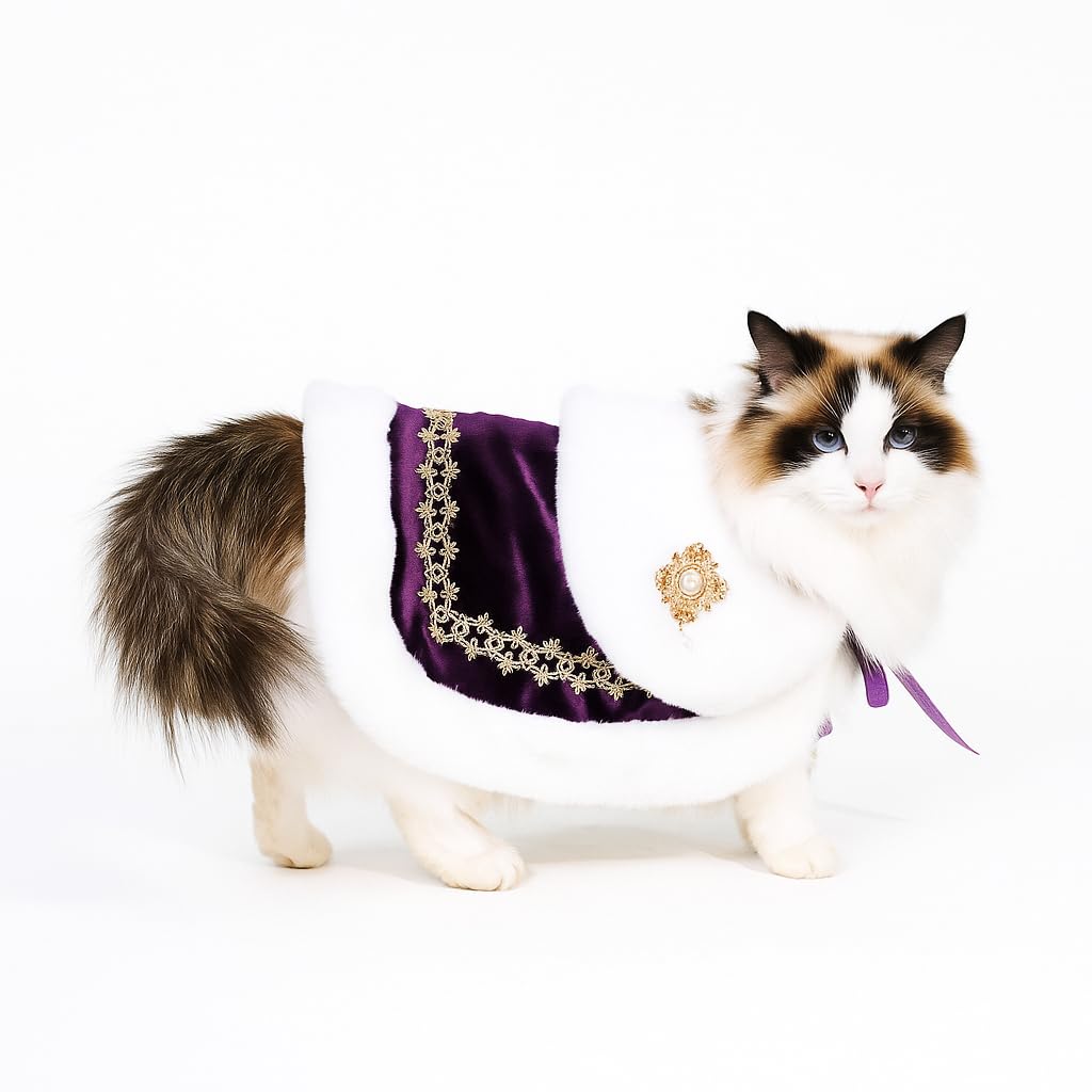 Lovelyshop pet Serial Royal Coronation Style White Faux Fur Pet Cape for Halloween Costumes, King Queen Prince and Princess Cosplay-XSmall