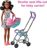 Barbie Skipper Babysitters Inc Playset with Brunette Doll, Stroller, Baby Doll & 5 Accessories, Remove Stroller Seat for Carrier