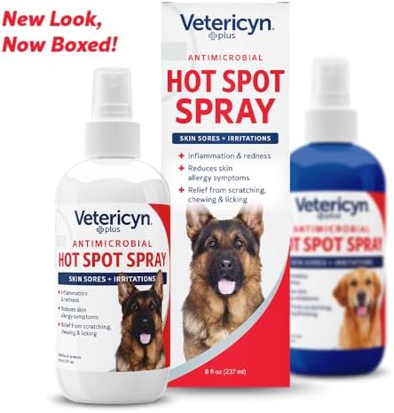 Vetericyn Plus Hot Spot Spray for Dogs Skin Sores and Irritations | Itch Relief for Dogs and Prevents Chewing and Licking at Skin, Safe for All Animals. 8 Ounces