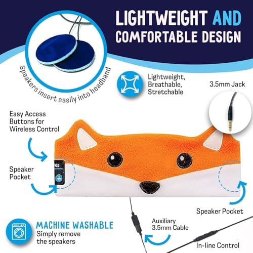 Toddler Headphones Wireless, Kids Bluetooth Earphones, Safe Volume - Wired School Headphones for Kids with 3.5 MM Jack and Travel Bag - Toddler Airplane Accessories for Boys & Girls - Fox