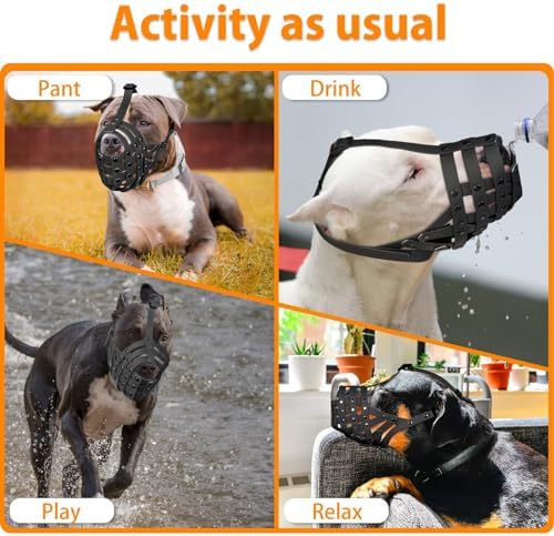Mayerzon Pitbull Muzzle for Large Medium Sized Dogs to Prevent Biting Scavenging, Basket Muzzle for Rottweiler Staffordshire Terrier in Grooming Training, Allow to Pant Drink, Lightweight and Sturdy