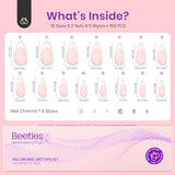 Beetles French Tip Press on Nails - 150Pcs 4 in 1 Nude Pink Almond Press On Nails Medium Full Cover French Tip Press on Nails with 6 Kinds of Nail Accessories Nail Art DIY Gift for Women