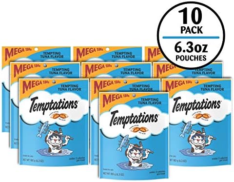 Temptations Classic Crunchy and Soft Cat Treats Tempting Tuna Flavor, 6.3 oz. Pouch (Pack of 10)