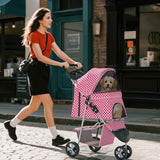 Pink Dog Stroller for Medium Dogs 30 lbs Pet Stroller for Small Dogs Cat Strollers for 2 Cats, 3 Wheels Foldable Jogger Puppy Stroller with Storage Basket and Cup Holder, Pink Polka Dots