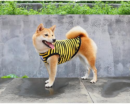 iChoue French Bulldog 100% Breathable Cotton Striped T Shirts Halloween Vest Clothes for Medium Dogs Tank Tops Frenchie Pug English Boston Terrier Pitbull Yellow Black Stripes - Large Plus