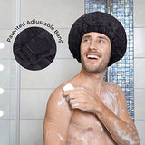 Shower Cap for Men Black Bath Cap, Reversible Large Waterproof Adjustable Shower Caps Terry Lining & Elastic Band Stretch Hem Hair Hat