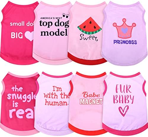 8 Pieces Pet Shirts Printed Puppy Soft Dog Shirt Pullover Cute Dog Sweatshirts Valentine‘s Day Puppy Girl Clothes Outfits Small Pet Cats(Cute Pattern,Size S)