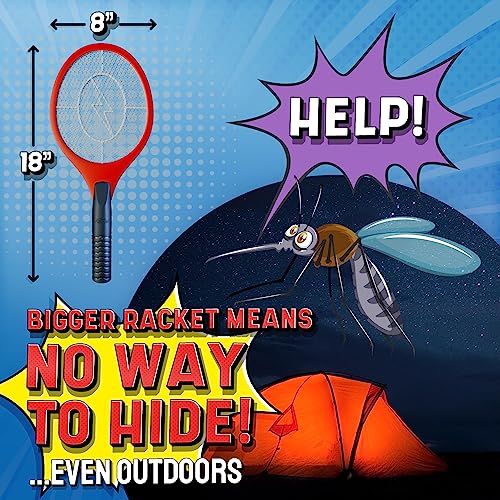 ASISNAI Bug Zapper 18" Electric Fly & Mosquito Swatter Racket - Outdoor/Indoor Killer for Flies, Battery-Operated Tennis Killing Zap, 3000 Volts Electronic Catcher, 2 AA Batteries Included - Red