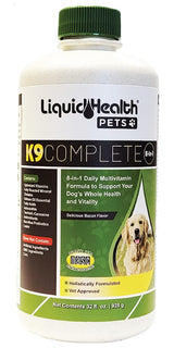 LIQUIDHEALTH Pets K9 Complete 8-in-1 Liquid Multivitamin for Adult Senior Dogs & Puppies, All in One Complete Formula Canine Vitamins for Skin & Coat, Joint Health, Immune Support - USA Made (32 oz)