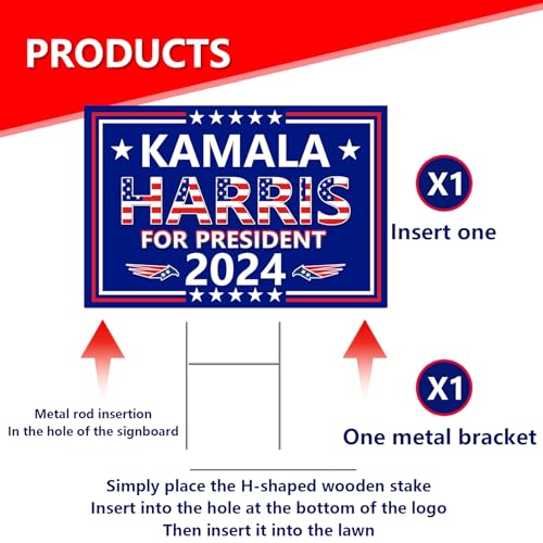 Kamala Harris Yard Sign,18x12In Harris Waltz 2024 Double-Sided Kamala Harris For President Yard Signs With H-Stakes Political Voted For Democratic Sign For Outdoor Garden Lawn Parade Rally Decoration