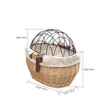 Wicker Bike Basket for Small Dogs Cats Pet Carrier Front Basket with Wire Mesh Cover (Honey Color)
