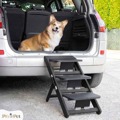 Dog ramp for Couch – Non-Slip, Sturdy Build Foldable Dog ramp – Supports up to 200lbs – Adjustable 7'' to 20'' – Landing Platform Seamlessly Connects – Birchwood Pet Ramp for Small Dogs –Black