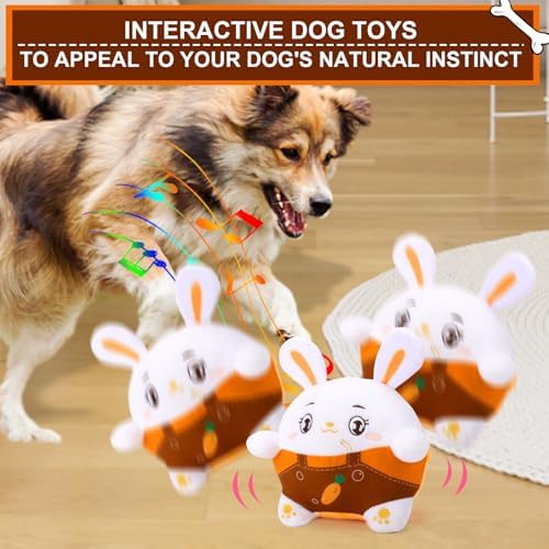 BABORUI Interactive Dog Toys Bunny, Jumping Squeaky Easter Dog Toys with Recording and Music Modes, Rechargeable Moving Dog Easter Rabbit Toys for Small/Medium/Large Dogs to Keep Them Busy(Bunny)