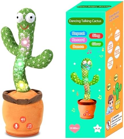 Dancing Talking Cactus Toy for Baby Toddler, Boys Girls Gifts Singing Mimicking Cactus Toy Recording Repeating What You Say Cactus Baby Toy with 120 English Songs (Talking Cactus-Adjustable Volume)