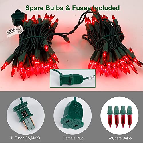3 Sets Christmas Lights, 150 Count 33 FT Each Mini String Lights, Green Wire Fairy Lights, 120V UL Certified Connectable Xmas Tree Lights for Holiday Winter Patio Party Outdoor Decoration, Red