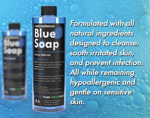 RetroDeco Ultra Concentrated 16.9oz Tincture of Blue Tattoo Soap USP: Makes 1.3 Gallons of Blue Soap with XL 16.9oz Squeeze Bottle For Skin and Piercings, Better Than Green Soap