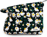 Makeup Bag Cosmetic bag Preppy Canvas Embroidery Toiletry Bag for women Cute zipper pouch Organizer Travel accessories (Little Daisy-Black, Large)