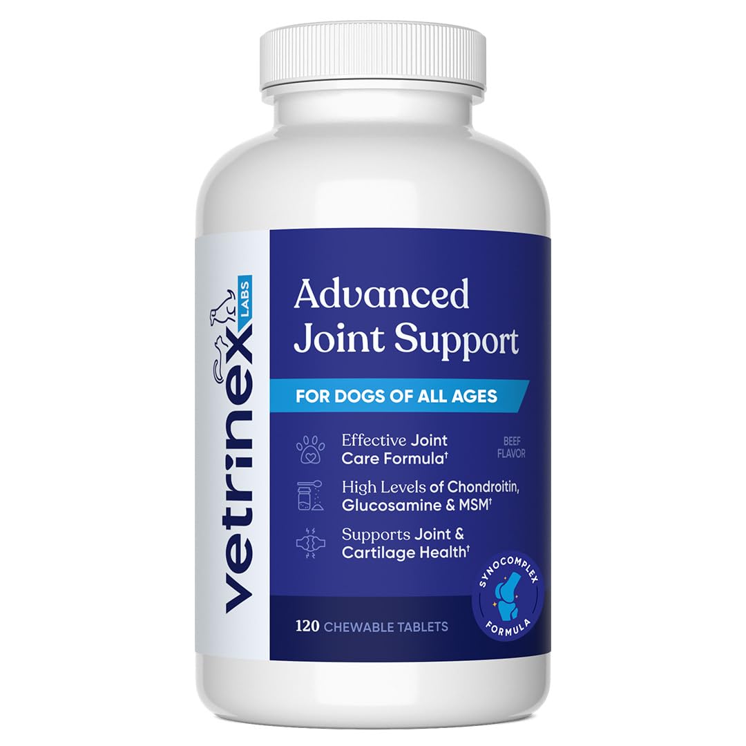 Vetrinex Labs Joint Support Supplement for Large Dogs - Hip and Joint Chewable Tablets for Small, Medium & Large Breed Dogs with Glucosamine, Chondroitin, and MSM, Beef Flavor, 120 Tablets