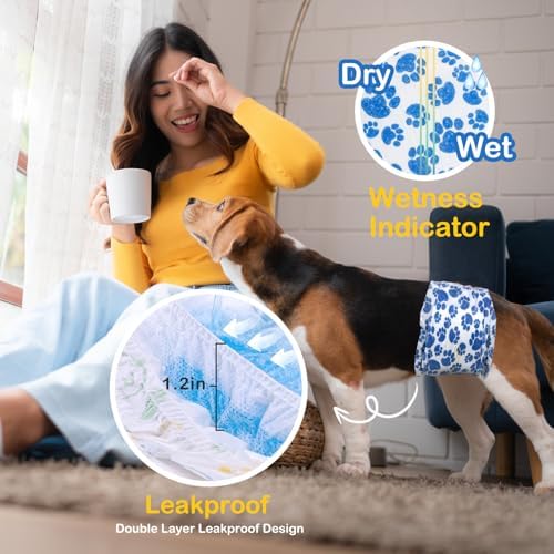 Dono Dog Diapers Male, Disposable Male Dog Wraps 60ct, Ultra Absorbent Doggie Diapers, Rapid-Dry Leak-Proof Puppy Diapers, Wetness Indicator Excitable Urination Incontinence, Medium
