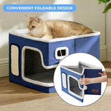 Cat Beds for Indoor Cats - Large Cat House for Pet with Fluffy Ball Hanging and Scratch Pad, Foldable Cat Hideaway,16.5x16.5x13 inches, Green